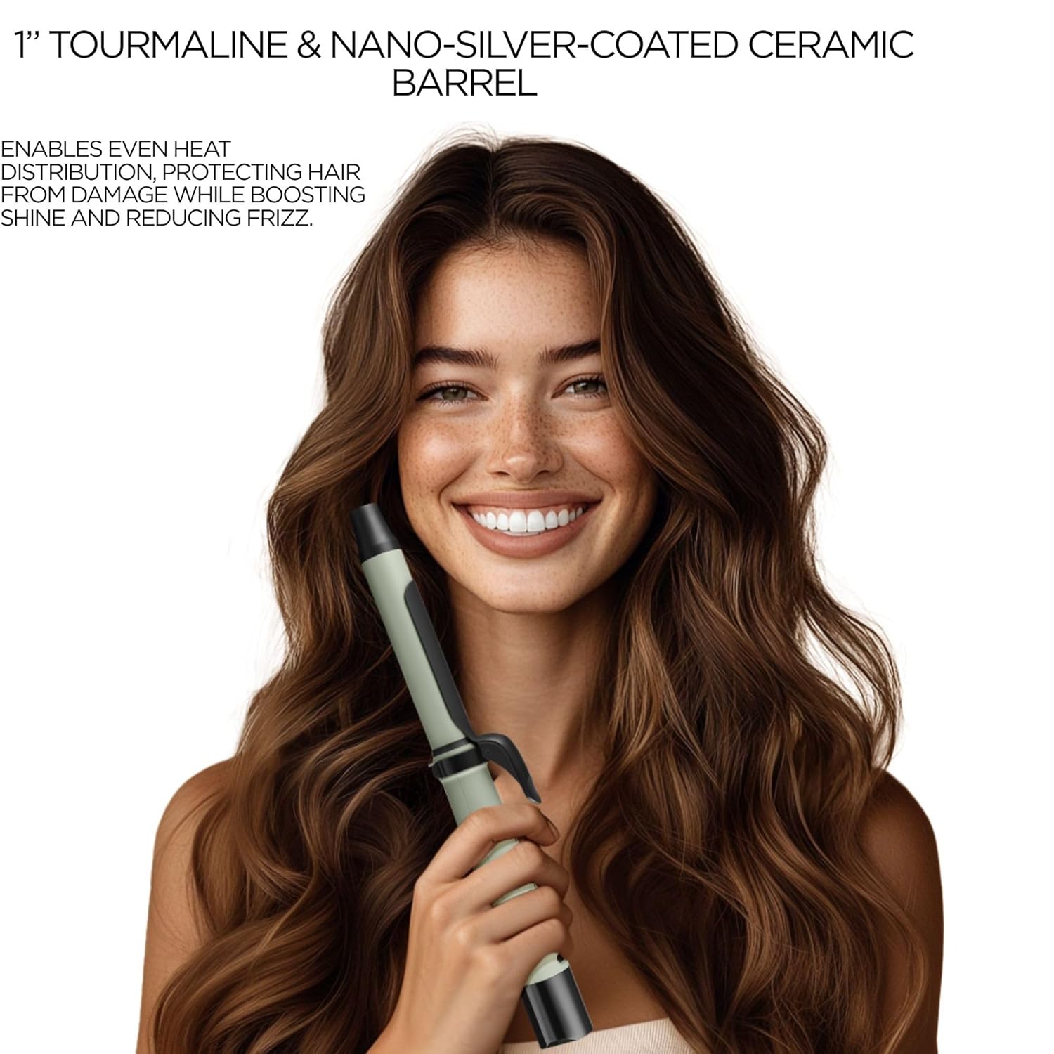 1" TOURMALINE & NANO-SILVER-COATED CERAMIC BARREL

ENABLES EVEN HEAT DISTRIBUTION, PROTECTING HAIR FROM DAMAGE WHILE BOOSTING SHINE AND REDUCING FRIZZ.