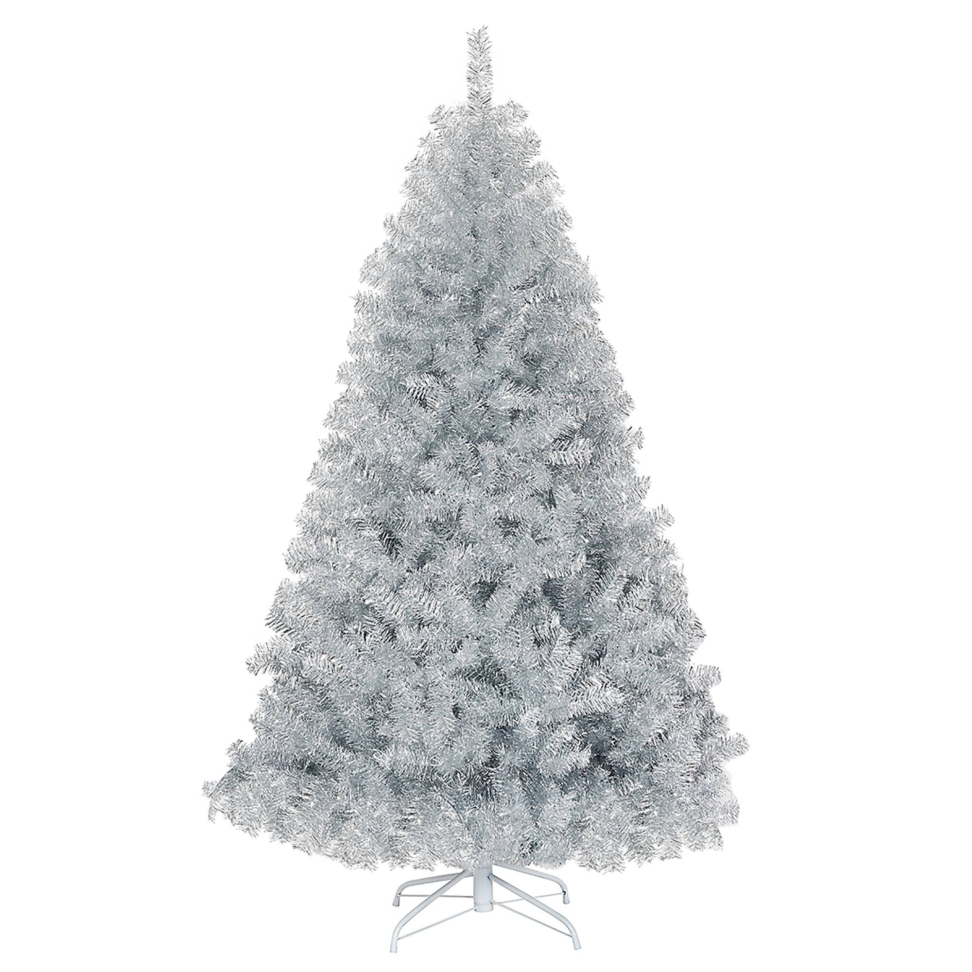 Costway - 6Ft Hinged Unlit Artificial Tinsel Christmas Tree Holiday w/Metal Stand - Silver