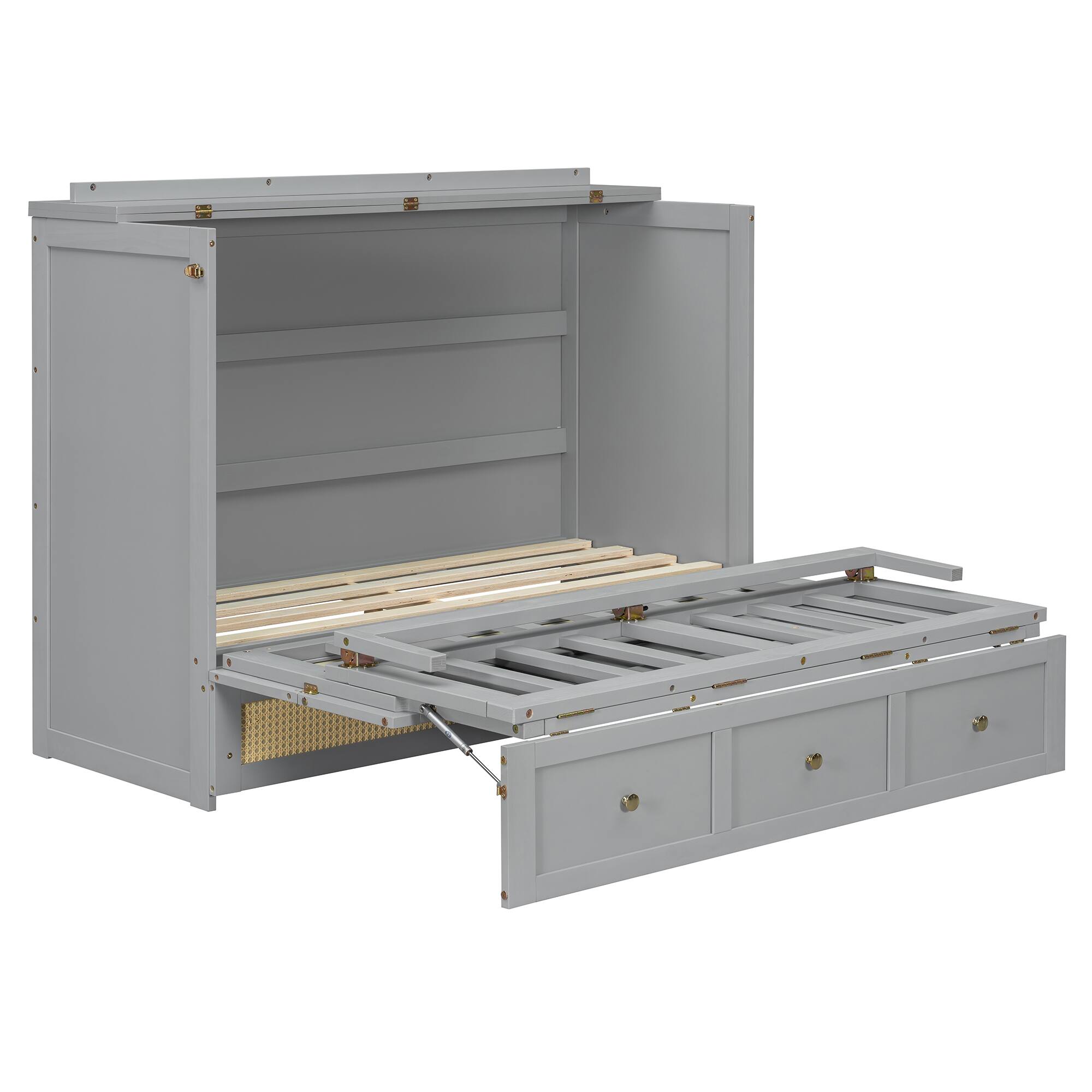 Alt View 4. Whisen - Full Size Murphy Bed,Space-Saving Foldable Bed Frame with Storage Drawers - Gray.