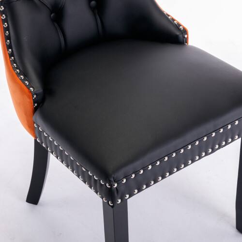 Alt View 7. LUCKY ONE - Assembled Tufted PU Velvet Dining Chair Set of 2 with Wood Legs Nailhead Trim High Back - Black PU.