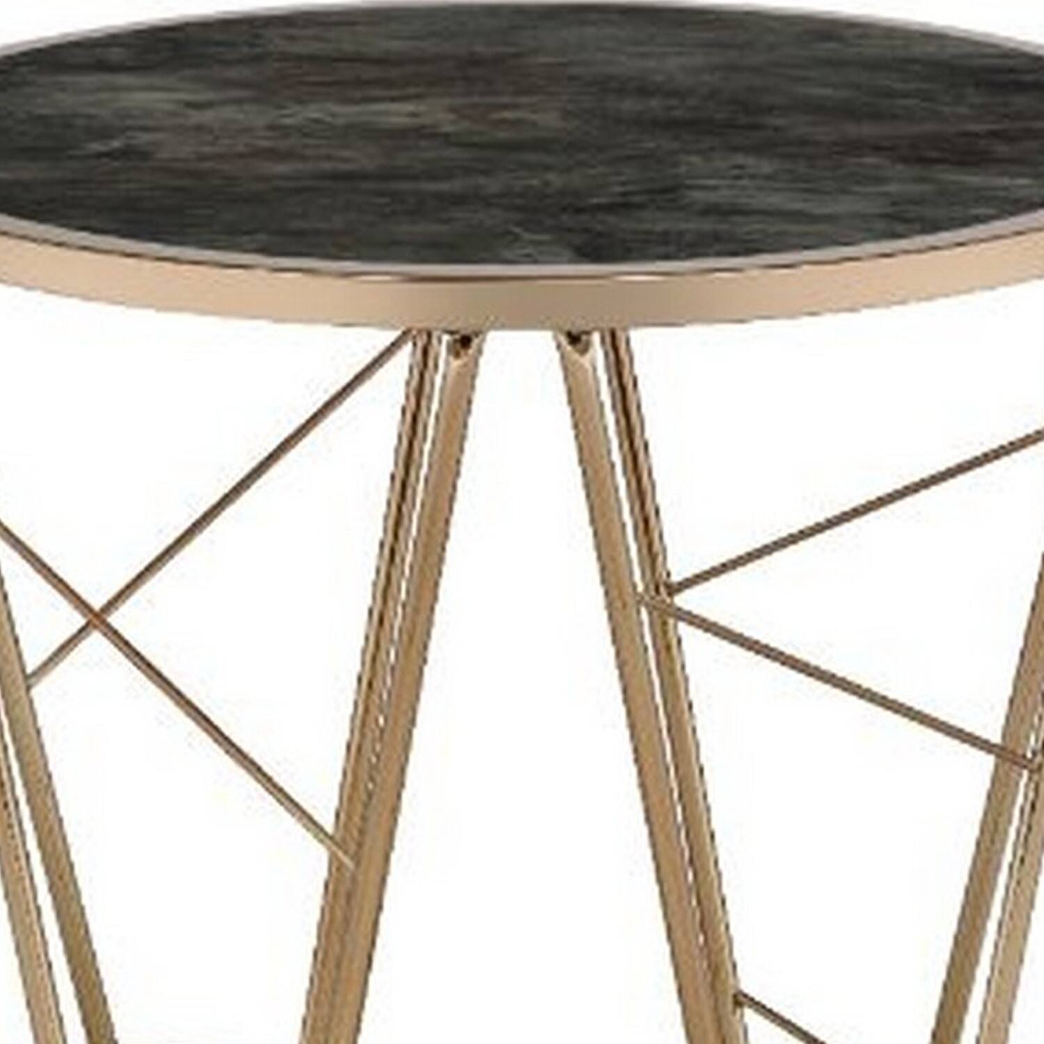 Alt View 2. Manhattan Lane - End Table with Glass Top and Geometric Frame - Black and Gold.