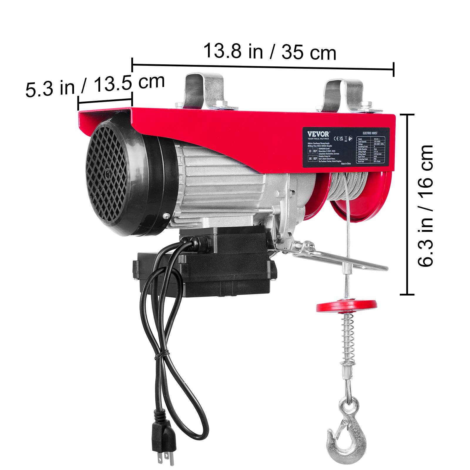 5.3 in / 13.5 cm  
13.8 in / 35 cm  
VEVOR  
6.3 in / 16 cm
