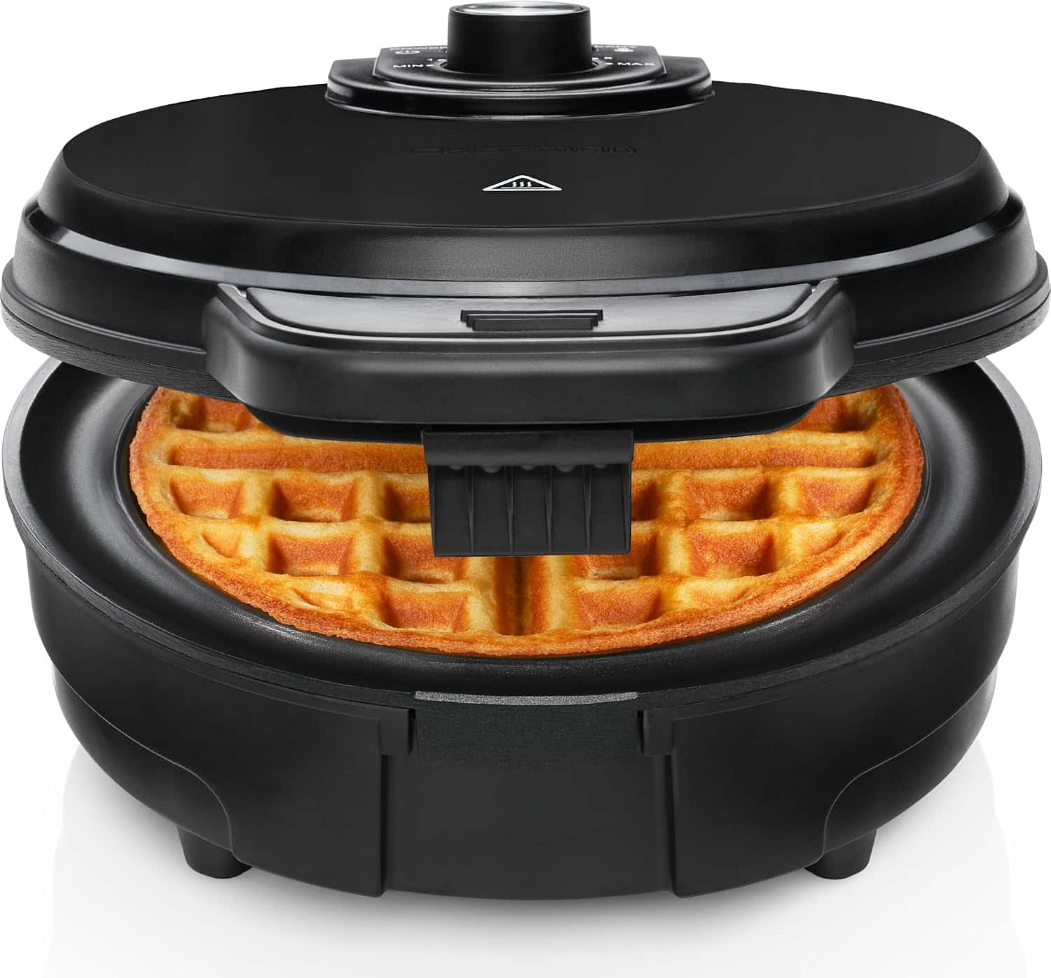 Chefman - Anti-Overflow Waffle Maker, 7 Shade Settings Belgian Waffle Maker with Mess Free Moat - Black