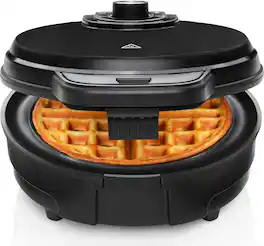 Chefman - Anti-Overflow Waffle Maker, 7 Shade Settings Belgian Waffle Maker with Mess Free Moat - Black