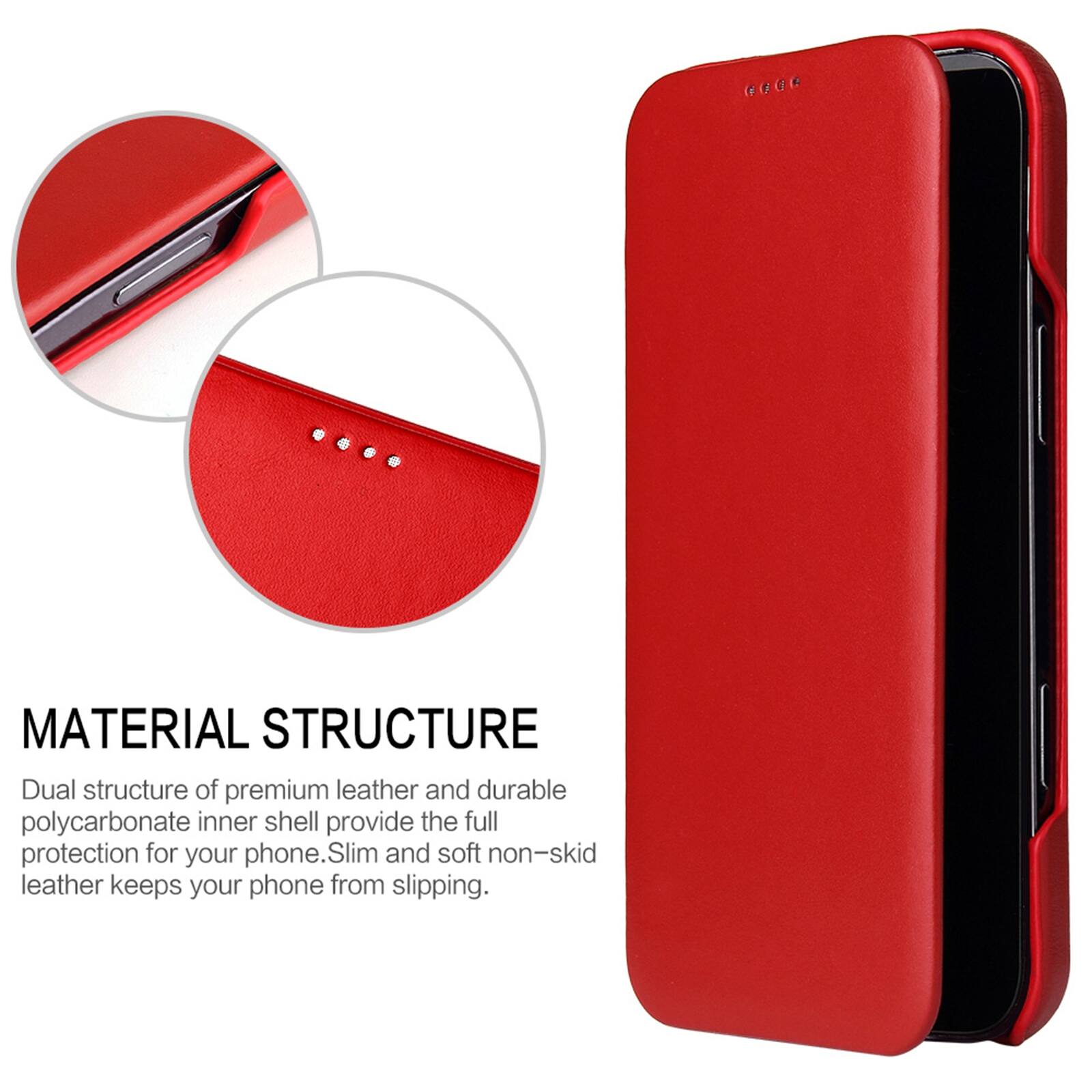 BEEK

MATERIAL STRUCTURE
Dual structure of premium leather and durable polycarbonate inner shell provide the full protection for your phone. Slim and soft non-skid leather keeps your phone from slipping.