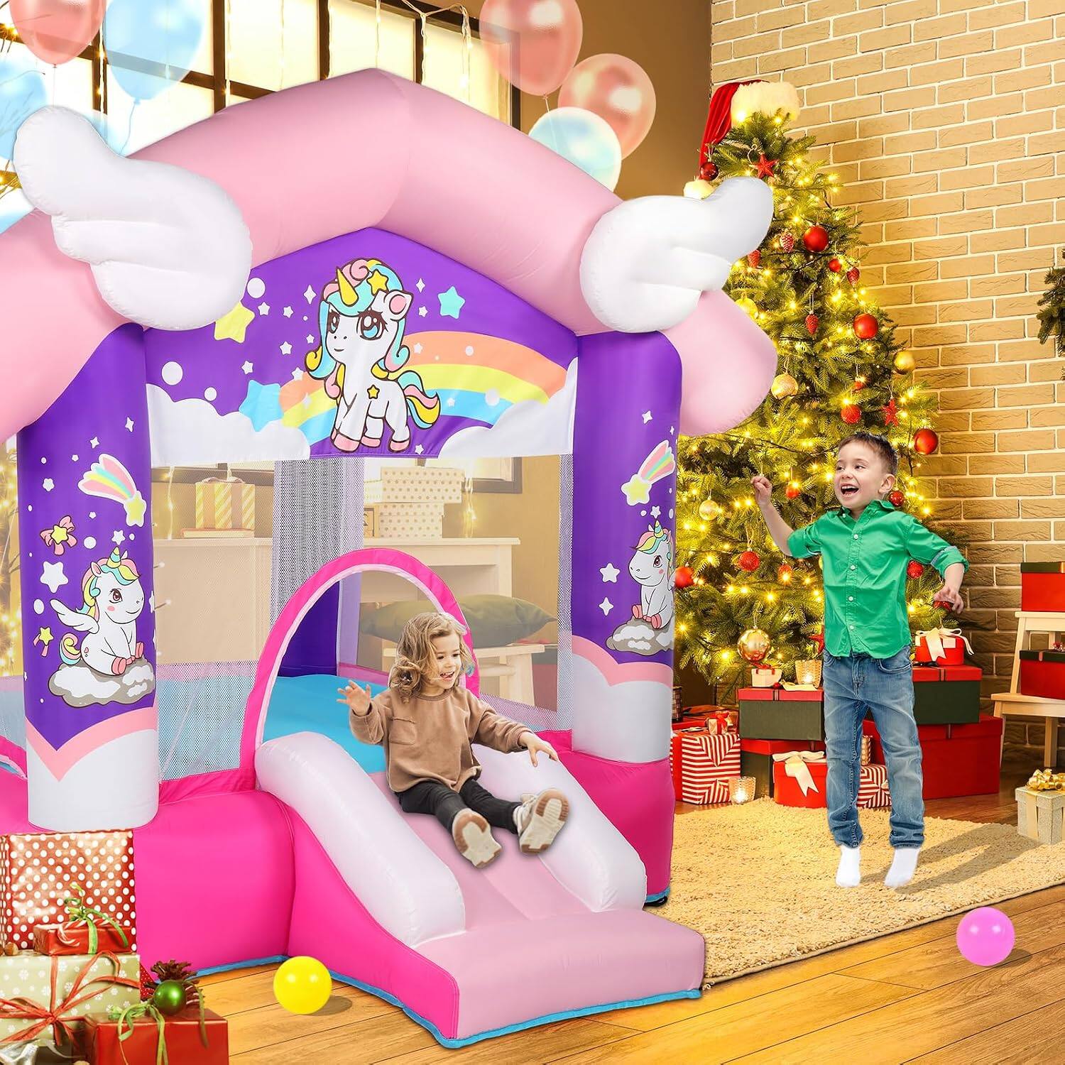 Alt View 1. Winado - Inflatable Bounce House with Slide, Unicorn Theme Princess, for Girls Outdoor and Indoor Use, Pink Bounce House for Kids.