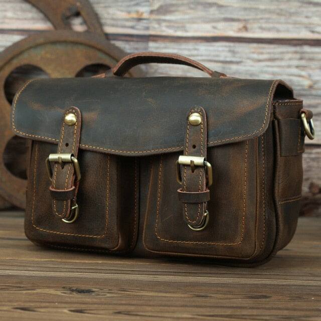 Left. Steel Horse Leather - The Faust Leather Crossbody Messenger Camera Bag - Brown.