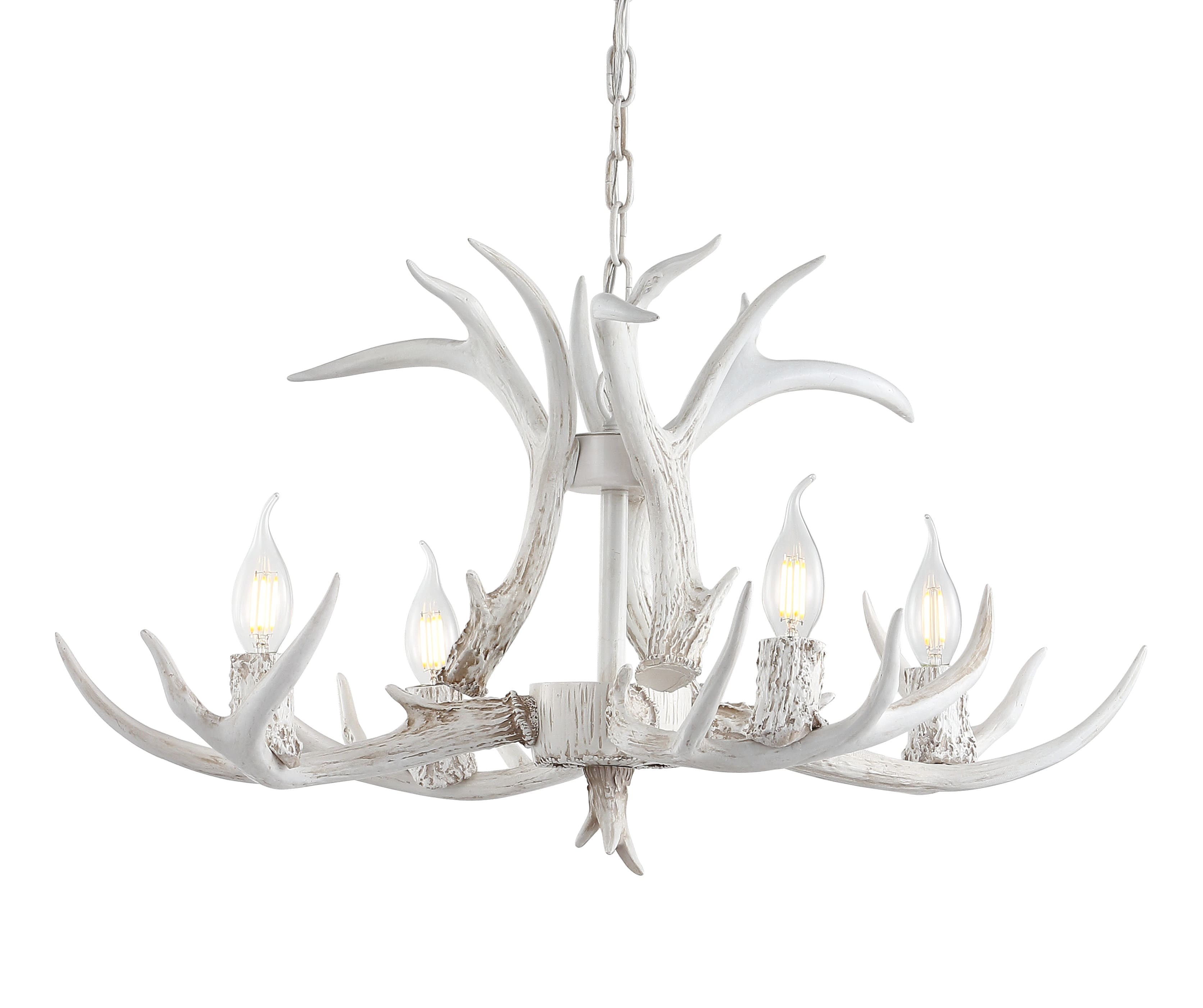 "Jonathan Y - Eldora 26"" 4-Light Rustic Farmhouse Adjustable Resin Antler LED Chandelier, White - Antique White" price history on PriceWatchPro