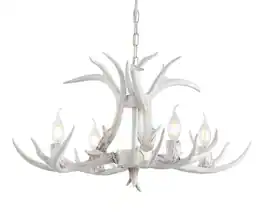 Jonathan Y - Eldora 26" 4-Light Rustic Farmhouse Adjustable Resin Antler LED Chandelier, White - Antique White