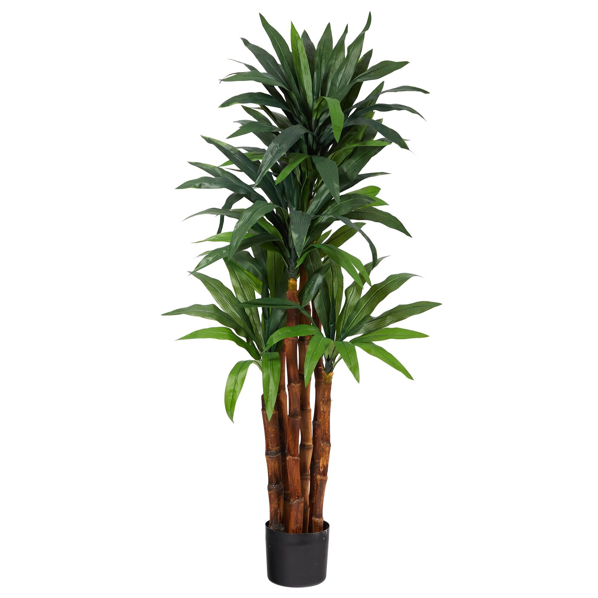 Front. BreeBe - 4.5' Dracaena Artificial Tree with Natural Trunk - Green.