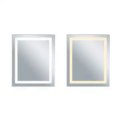 Front. CWI Lighting - Abril Rectangle Matte White LED 30 in. Mirror From our Abril Collection - White.