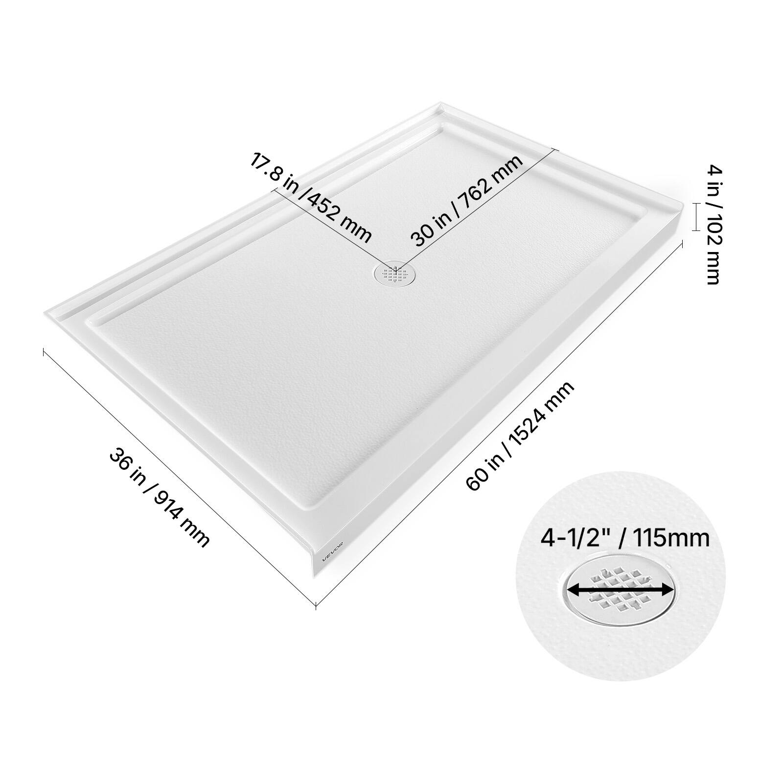 17.8 in / 452 mm  
30 in / 762 mm  
36 in / 914 mm  
60 in / 1524 mm  
4 in / 102 mm  
4-1/2" / 115mm