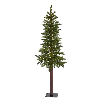Front. BreeBe - 5’ Alaskan Christmas Tree, 92 Tips, 100 Clear Microdot LEDs - Green.