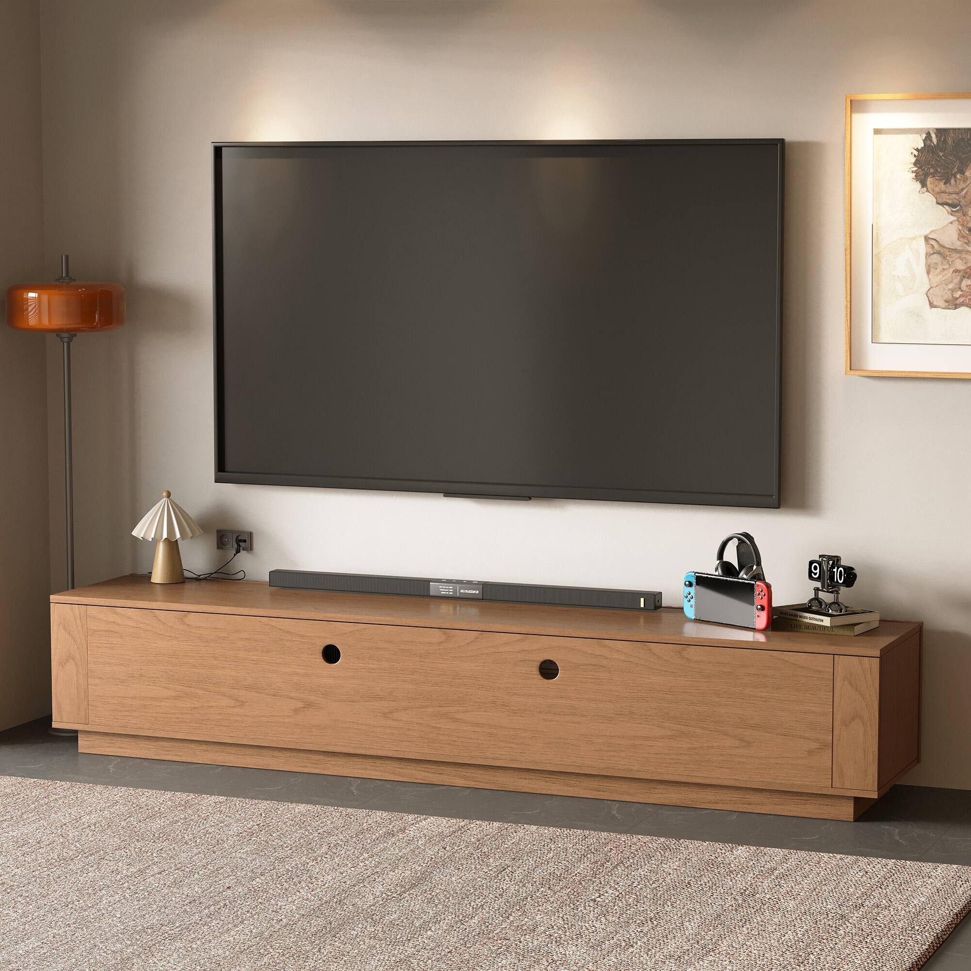 Alt View 1. luck idea - 86.61" TV Stand & Media Console, Modern Entertainment Center with Large Storage for Living Room - Walnut Color.