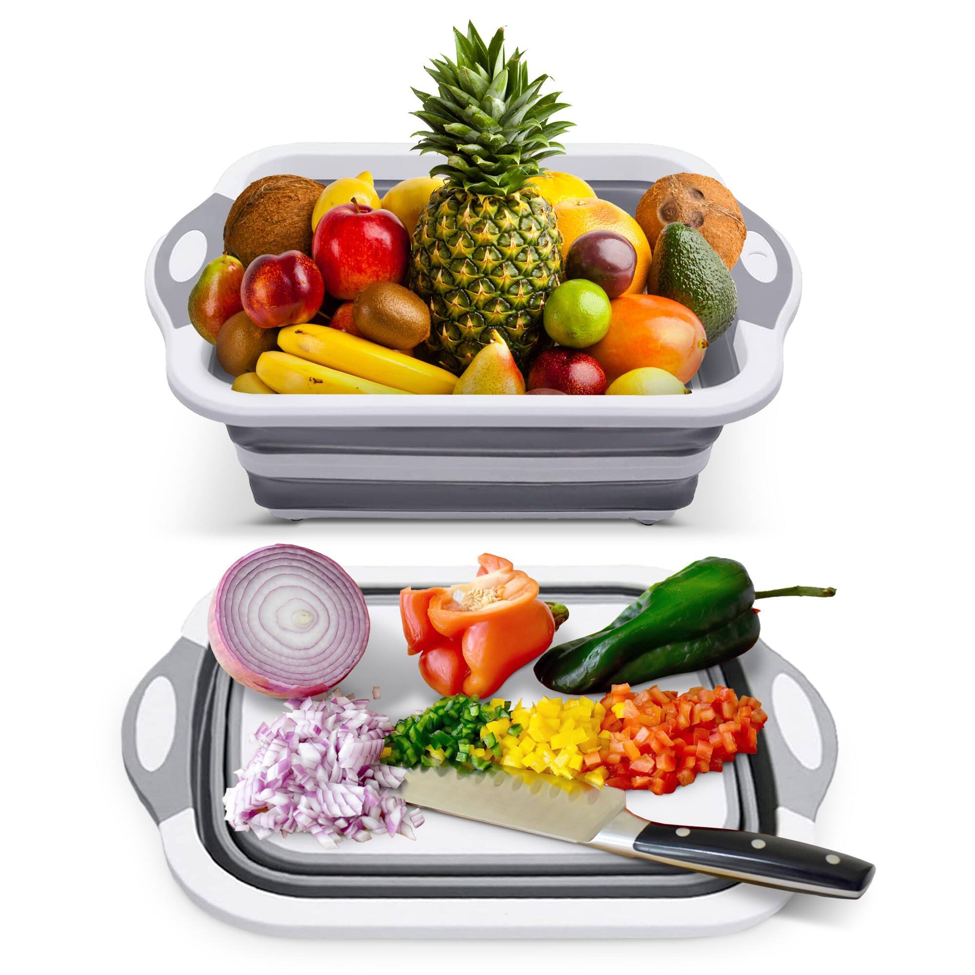 Front. Cheer Collection - Collapsible Silicone Cutting Board - Foldable, Non-Slip Chopping Board for Sink or Counter - White and Gray.