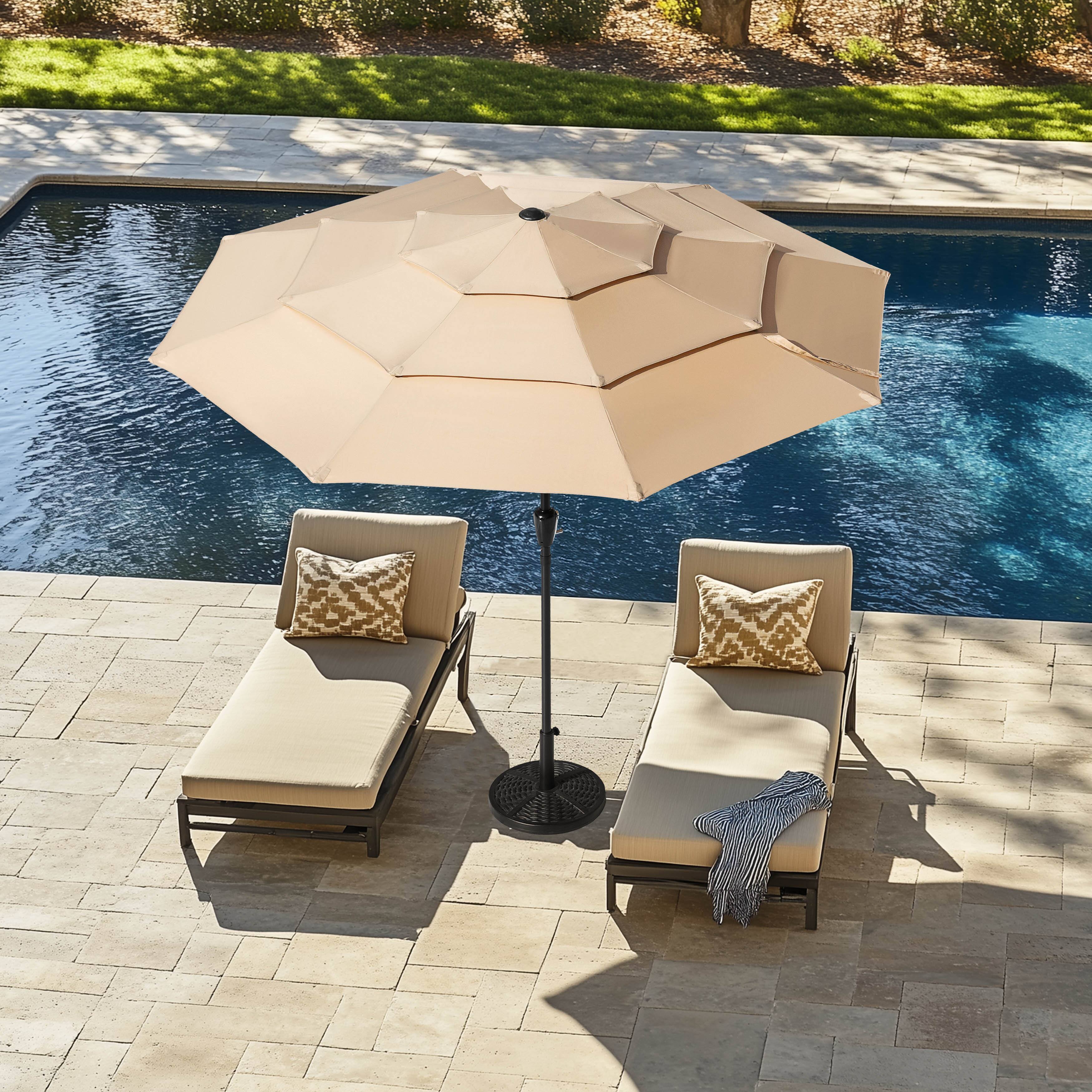 Left. Nuu Garden - 9 FT Patio Umbrella, Crank Handle, One-Button Tilt and 8 Reinforced Ribs - Beige.