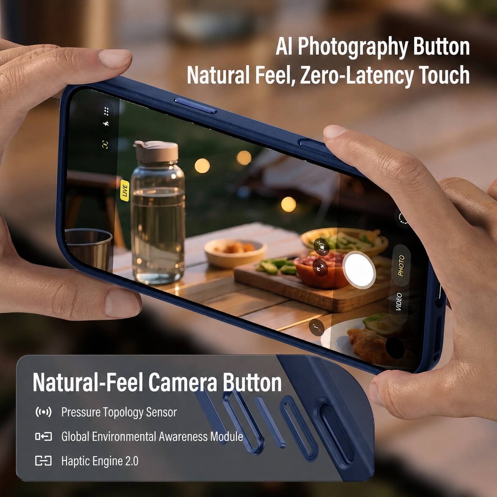 AI Photography Button Natural Feel, Zero-Latency Touch

LIVE PHOTO VIDEO

Natural-Feel Camera Button
- Pressure Topology Sensor
- Global Environmental Awareness Module
- Haptic Engine 2.0