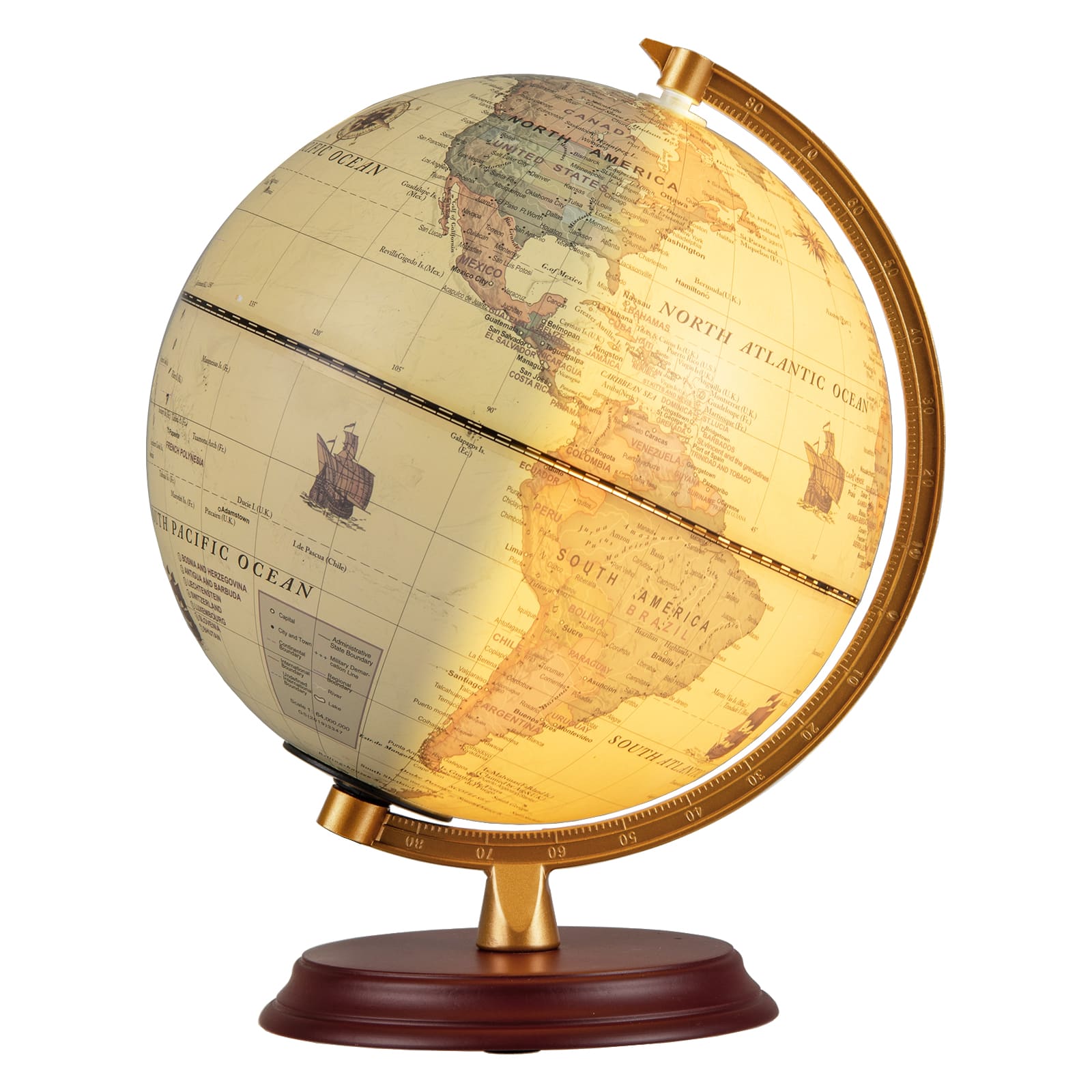 Gymax - 8 Inch Illuminated World Globe Night Light up Globe Lamp Wooden Stand & HD Map - Bronze
