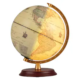 Gymax - 8 Inch Illuminated World Globe Night Light up Globe Lamp Wooden Stand & HD Map - Bronze