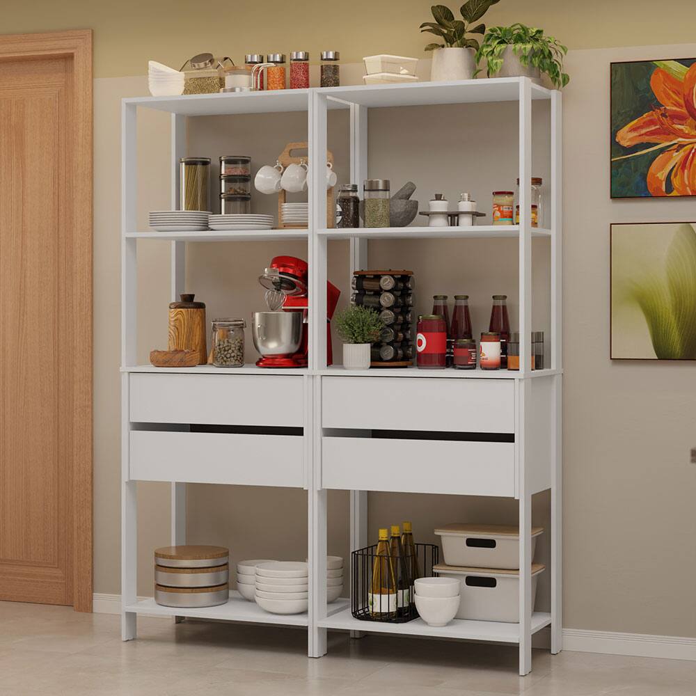 Angle. Madesa - Madesa Kitchen Pantry Storage Rack with 4 Drawers and Open Shelves 55"L Multiuse Cabinet for Kitchen - White - White.