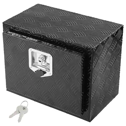 Front. VEVOR - Underbody Truck Box, 18" x 12" x 14" Pickup Storage Box, Heavy Duty Aluminum Diamond Plate Tool Box with Lock and Keys - Black.