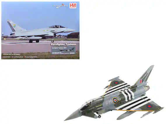 Sure, here is the corrected and grouped text from the image:
---
**Top Left:**
- HM
- AIR POWER SERIES
- 1:72
**Main Text:**
- Eurofighter Typhoon
- Eurofighter Typhoon FGR4
- RAF, No. 29 Sqn, RAF Coningsby, 2012
- H46626
**Bottom Left:**
- All photos taken by Neil Pearson
- Authentic Scale - Die-cast Display Model - Premium Quality Product
**Bottom Right:**
- FMO
- 21533
---