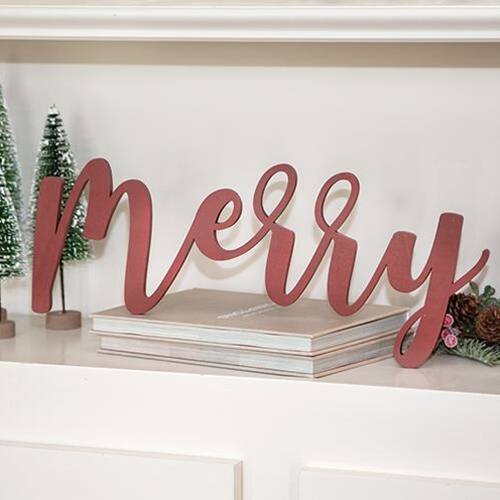 Angle. BreeBe - *Red "Merry" Hanging Script Sign - Red.