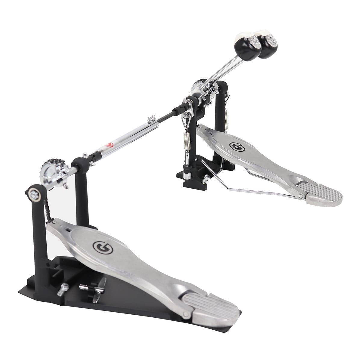 Left. Gibraltar Hardware - 5000 Series Chain Drive Double Bass Drum Pedal, with Single Chain Mechanism, G Style Footboards.
