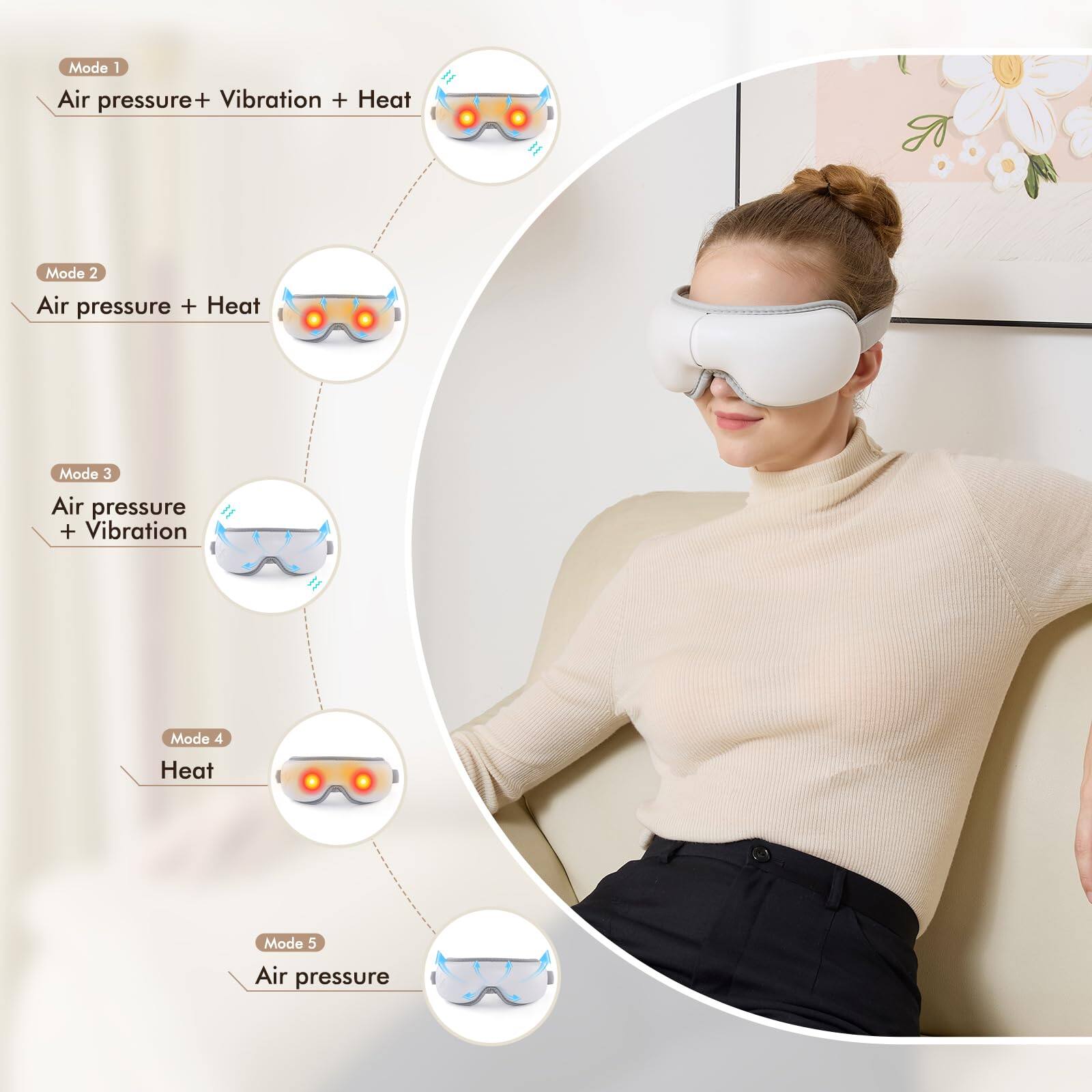 Mode 1: Air pressure + Vibration + Heat  
Mode 2: Air pressure + Heat  
Mode 3: Air pressure + Vibration  
Mode 4: Heat  
Mode 5: Air pressure