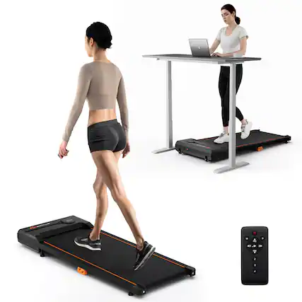 Front. Costway - Costway 2.5HP Under Desk Treadmill with Remote Control LED Display 12 Preset Programs - Black.