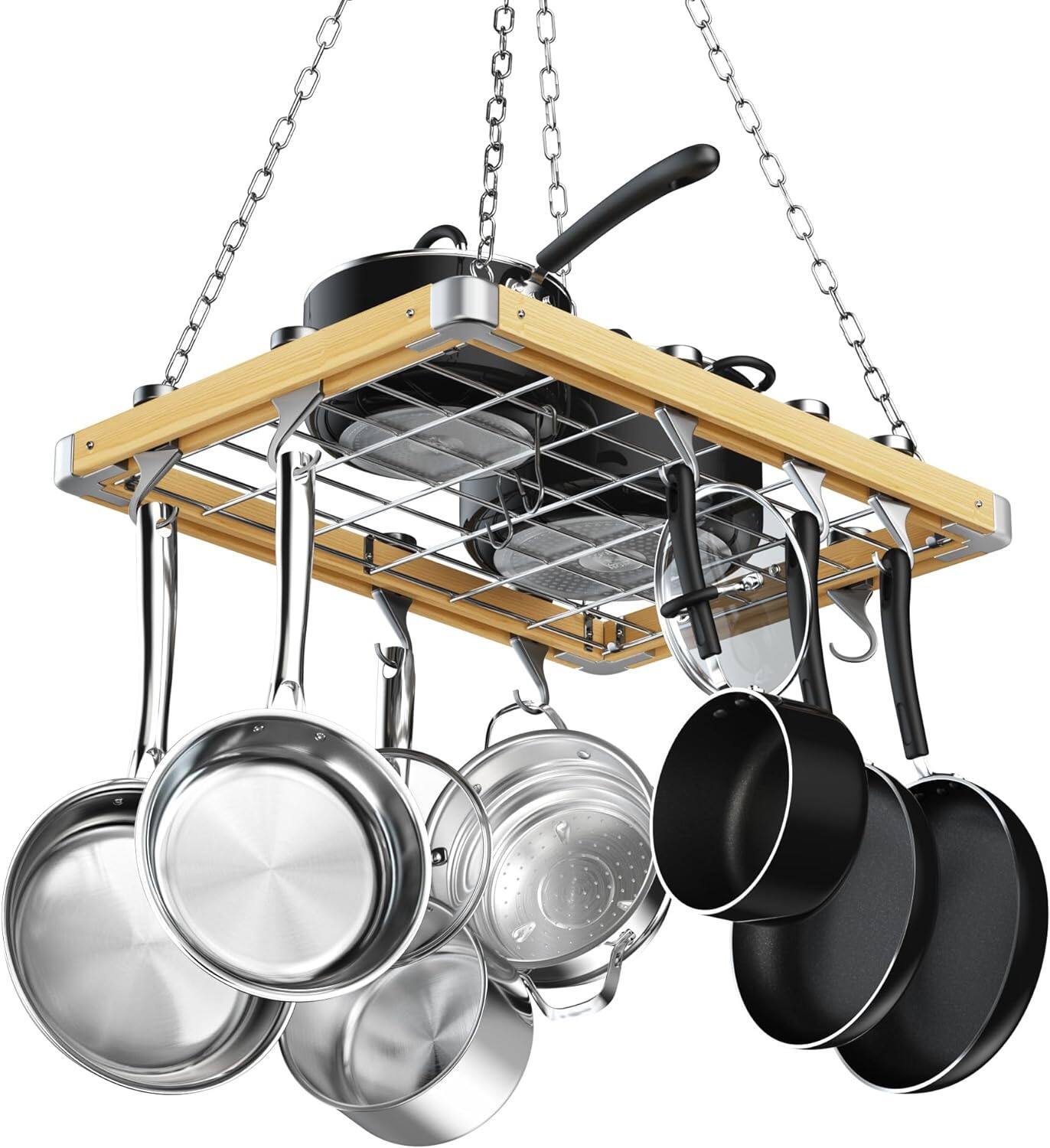Cooks Standard - Classic Ceiling Wood Pot Rack, 24x18 Inch Heavy Duty Hanging Cookware Organizer price history on PriceWatchPro