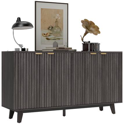 Front. Homcom - Sideboard Buffet Cabinet with Storage, 55" Fluted Modern Buffet Table Coffee Bar Console Cabinet with Shelves - Dark Gray.