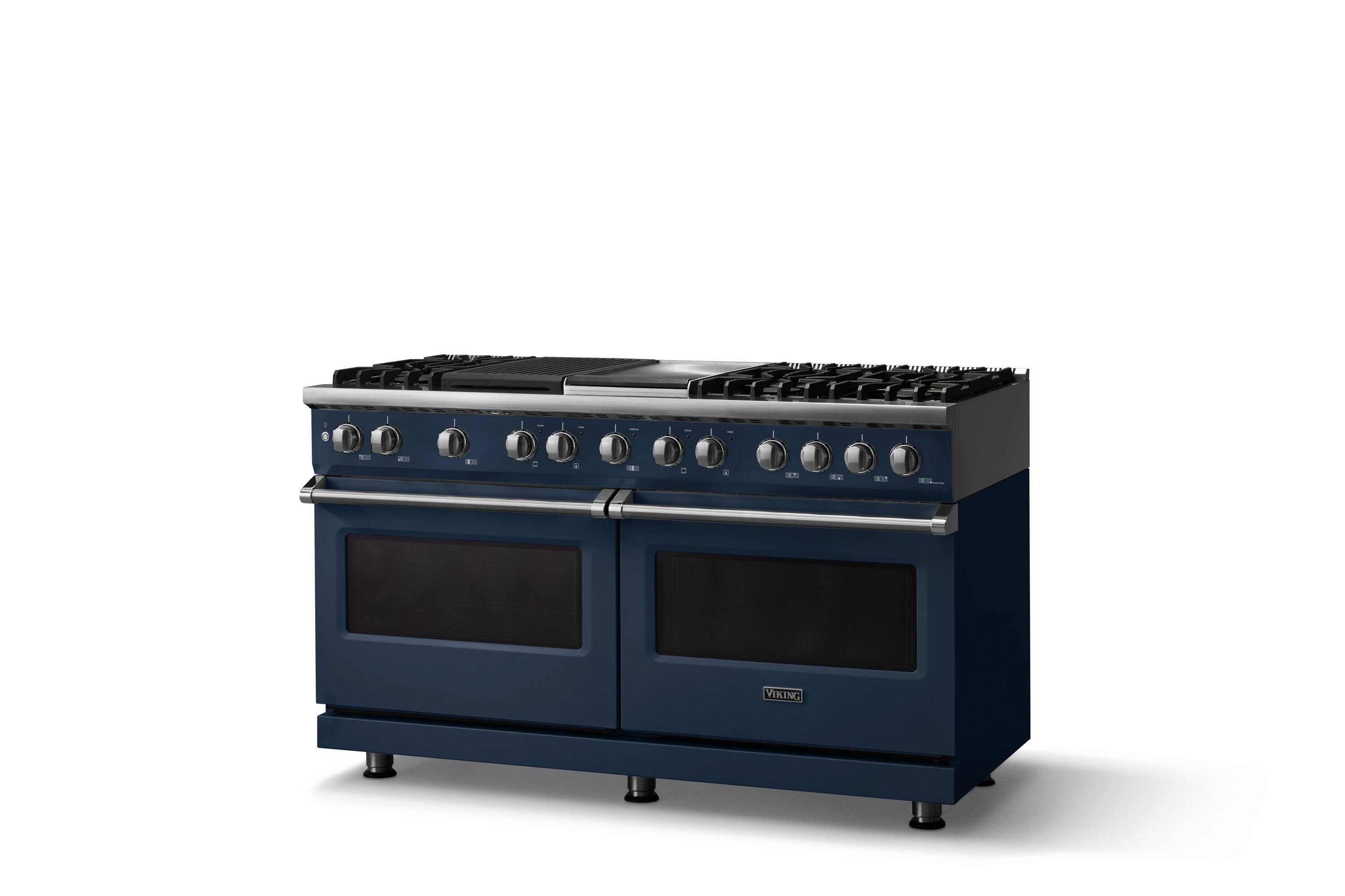 Angle. Viking - Pro 5 Series 9.4 Cu. Ft. Freestanding Sealed 8 Burner Dual Fuel Convection Range/Griddle/Grill - Slate Blue - Slate Blue.