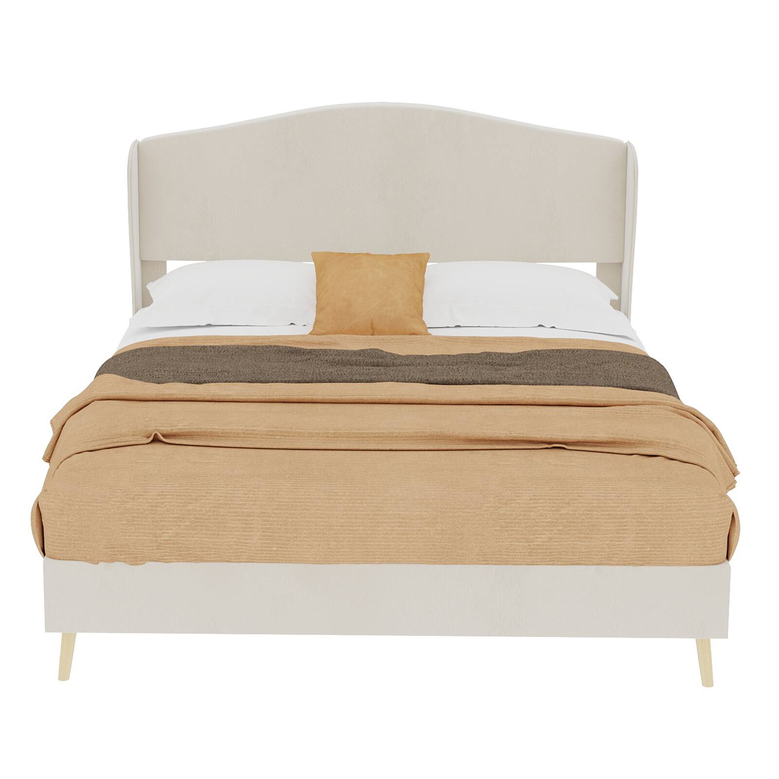 Alt View 2. LUCKY ONE - Full Size Velvet Upholstered Bed Frame - Beige.