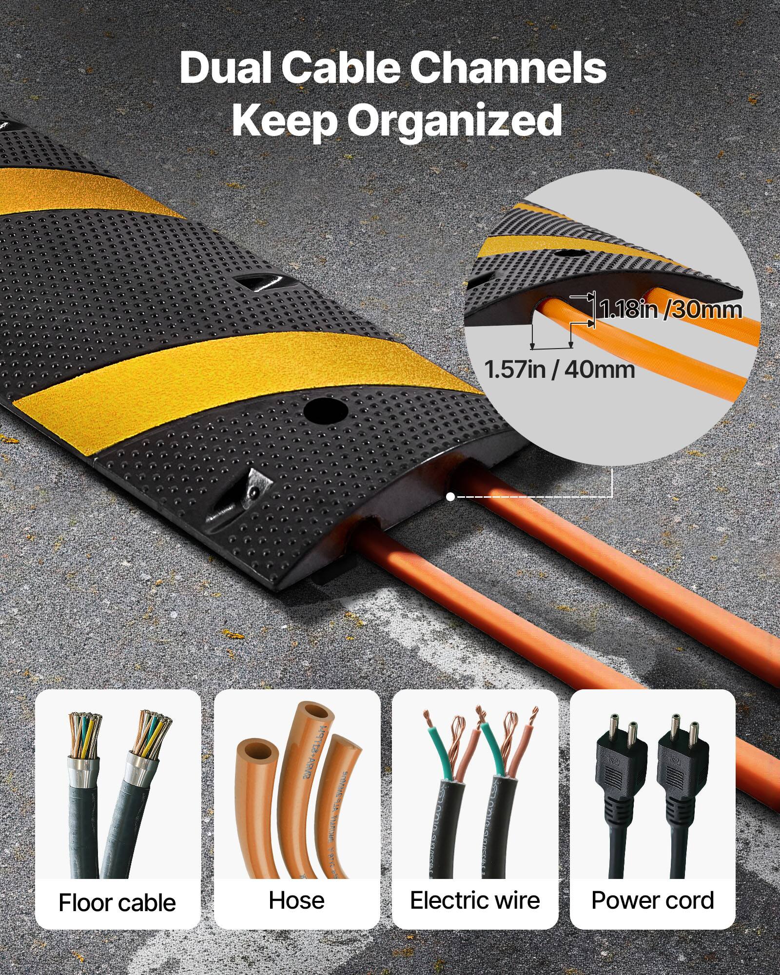 Dual Cable Channels Keep Organized

1.18in / 30mm  
1.57in / 40mm

Floor cable  
Hose  
Electric wire  
Power cord