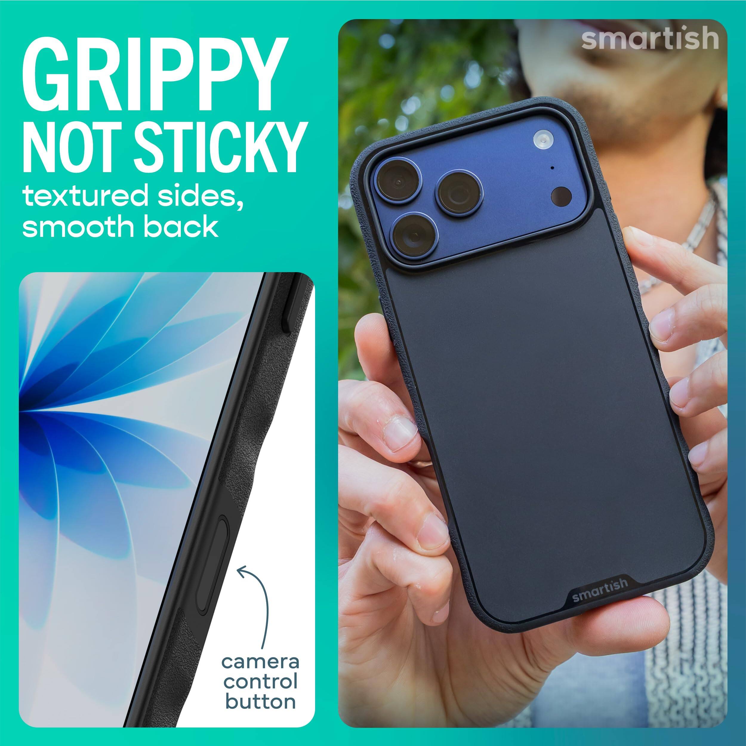GRIPPY NOT STICKY textured sides, smooth back

smartish

camera control button