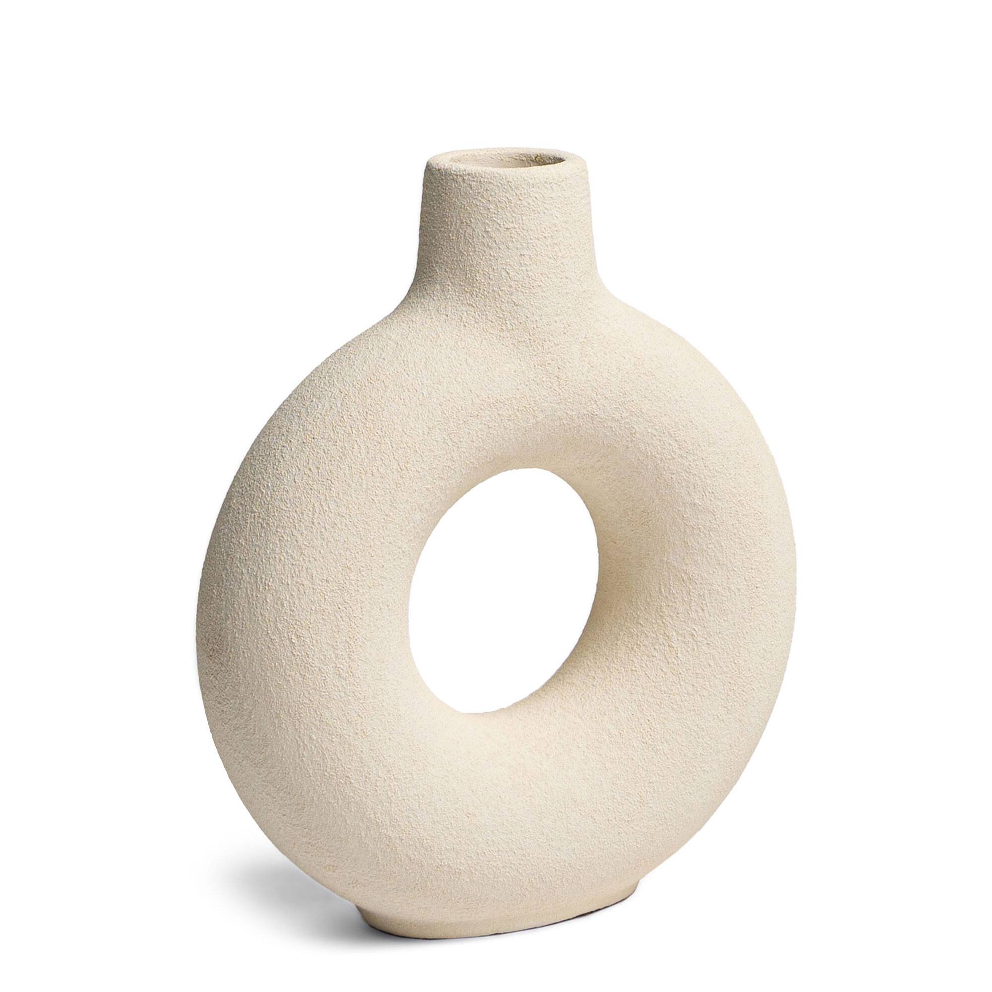 Front. Maven Lane - Villa Moda Oona Decorative Modern Ring Vase, Medium, White.