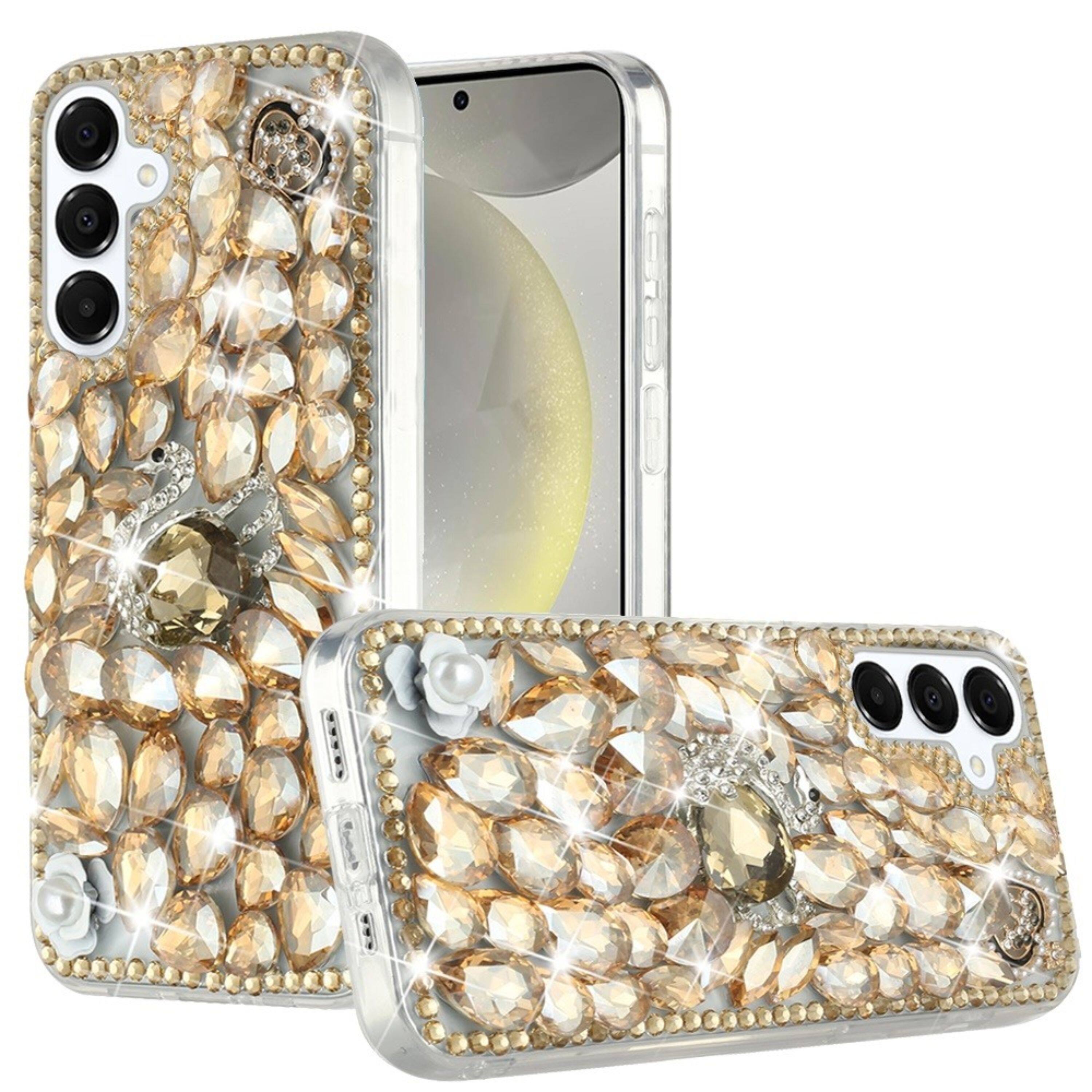 Kitcheniva - Full Diamond Bling Cover 3D Jewels Plus Tempered Glass For Samsung S25/S24 Gold Swan Crown Pearl - Multicolor price history on PriceWatchPro
