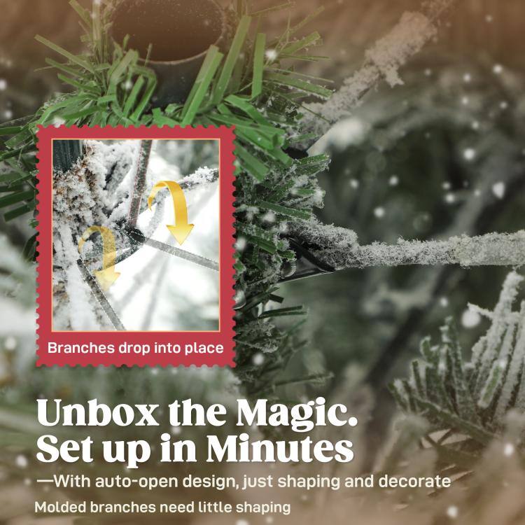 Branches drop into place

Unbox the Magic. Set up in Minutes
—With auto-open design, just shaping and decorate
Molded branches need little shaping