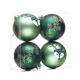 OrnamentallyYou - Unique Spruce Leaf and Woodland Deer Patterned Christmas Bauble Ball Set of Four - Multi-colored