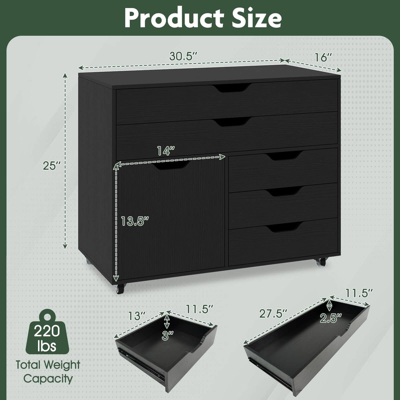 Product Size  
30.5" x 16" x 25"  
14" x 13.5"  
3"  
220 lbs  

Total Weight Capacity  
13" x 11.5" x 27.5" x 11.5" x 2.5"