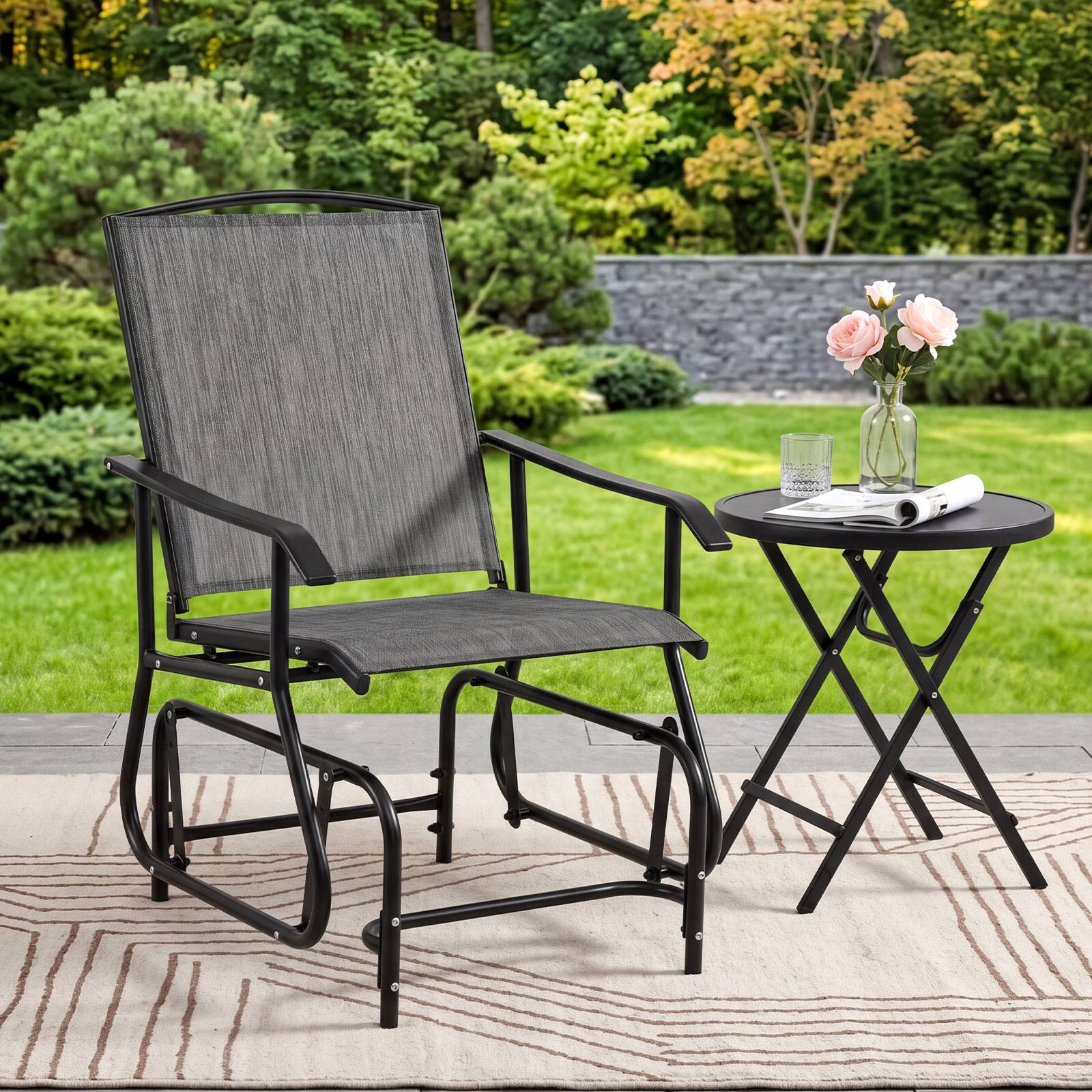 Alt View 1. Costway - Costway 2PCS Outdoor Glider Chair, Porch Glider with Metal Frame Armrests for Deck Poolside - Gray.