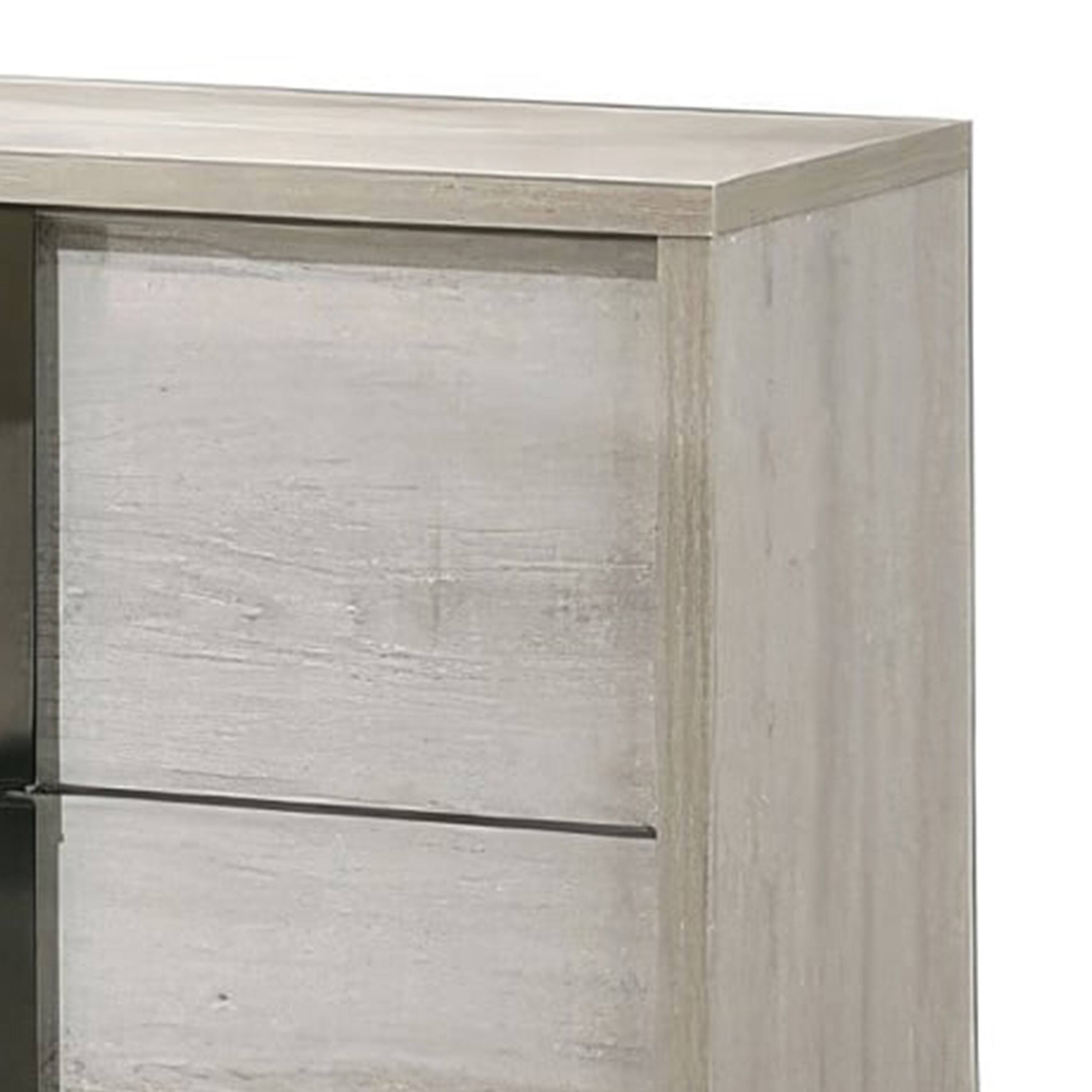 Alt View 2. Manhattan Lane - Hyao Nightstand, 26 Inch, 2 Drawers, Chrome Handles, White Wash Veneer - White Wash, Chrome.