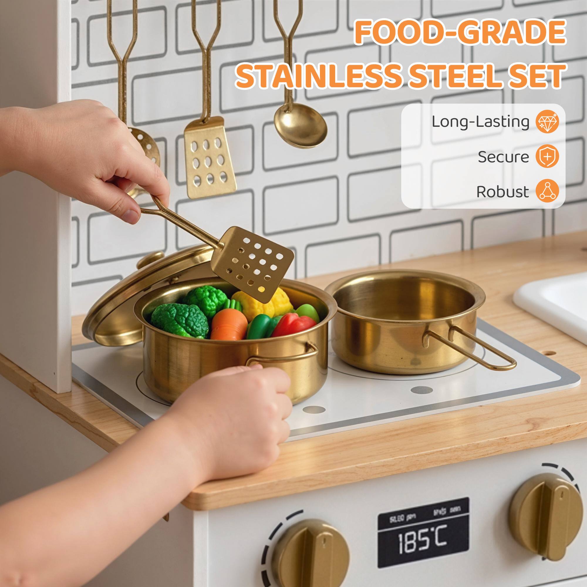 FOOD-GRADE STAINLESS STEEL SET

Long-Lasting Secure + Robust

185°C