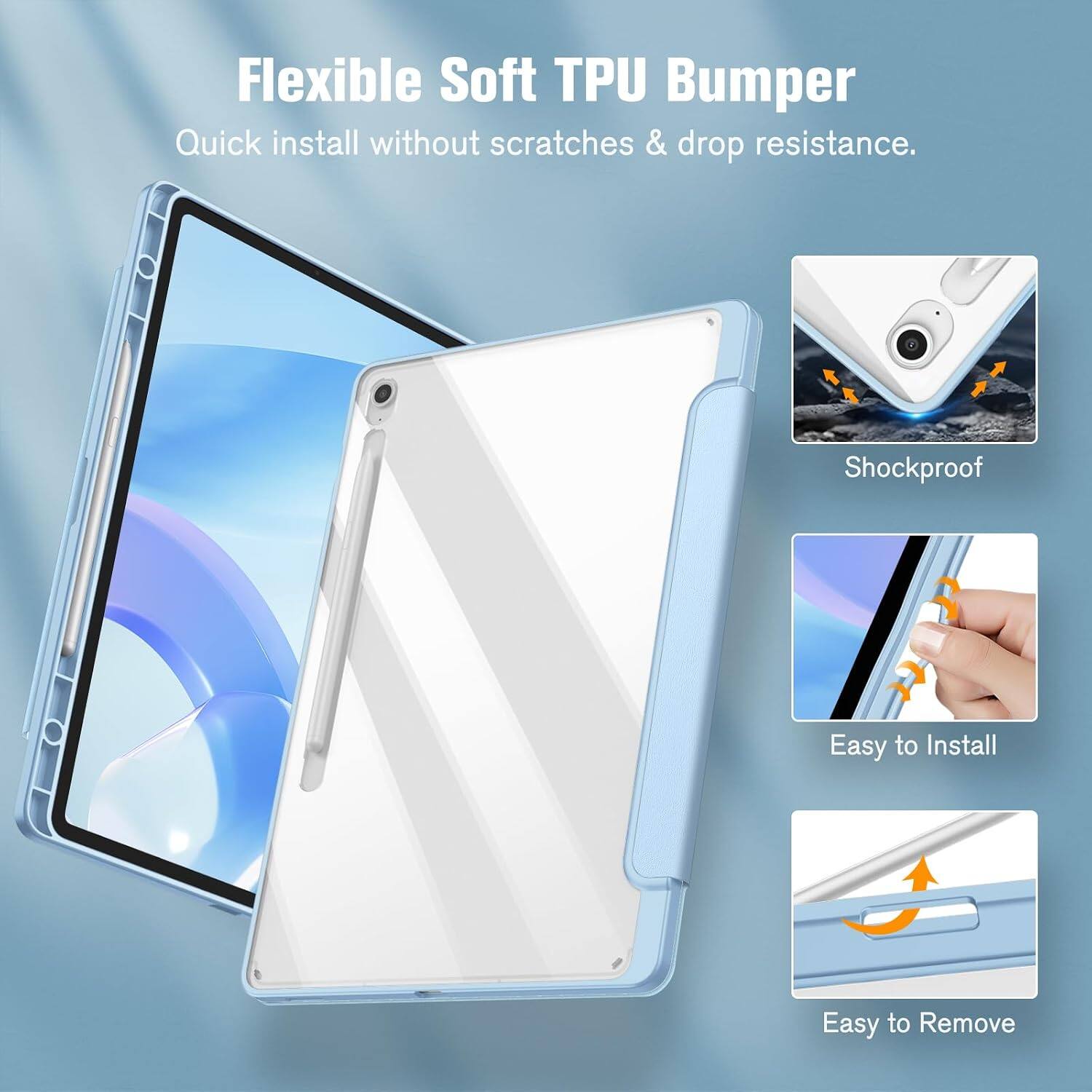 Flexible Soft TPU Bumper  
Quick install without scratches & drop resistance.  
Shockproof  
Easy to Install  
Easy to Remove