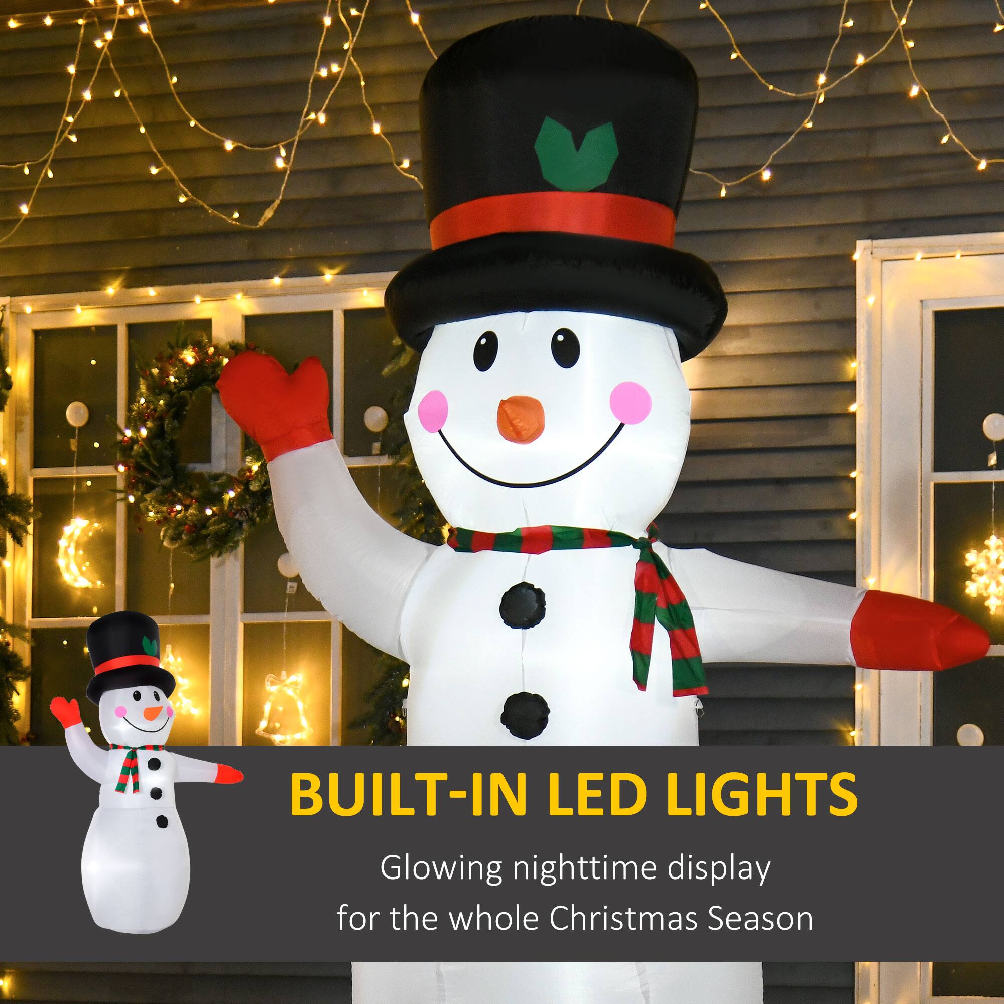 Alt View 3. Homcom - 8’ Christmas Inflatables Outdoor Snowman, Blow-Up Yard Decor with LED Lights - White.