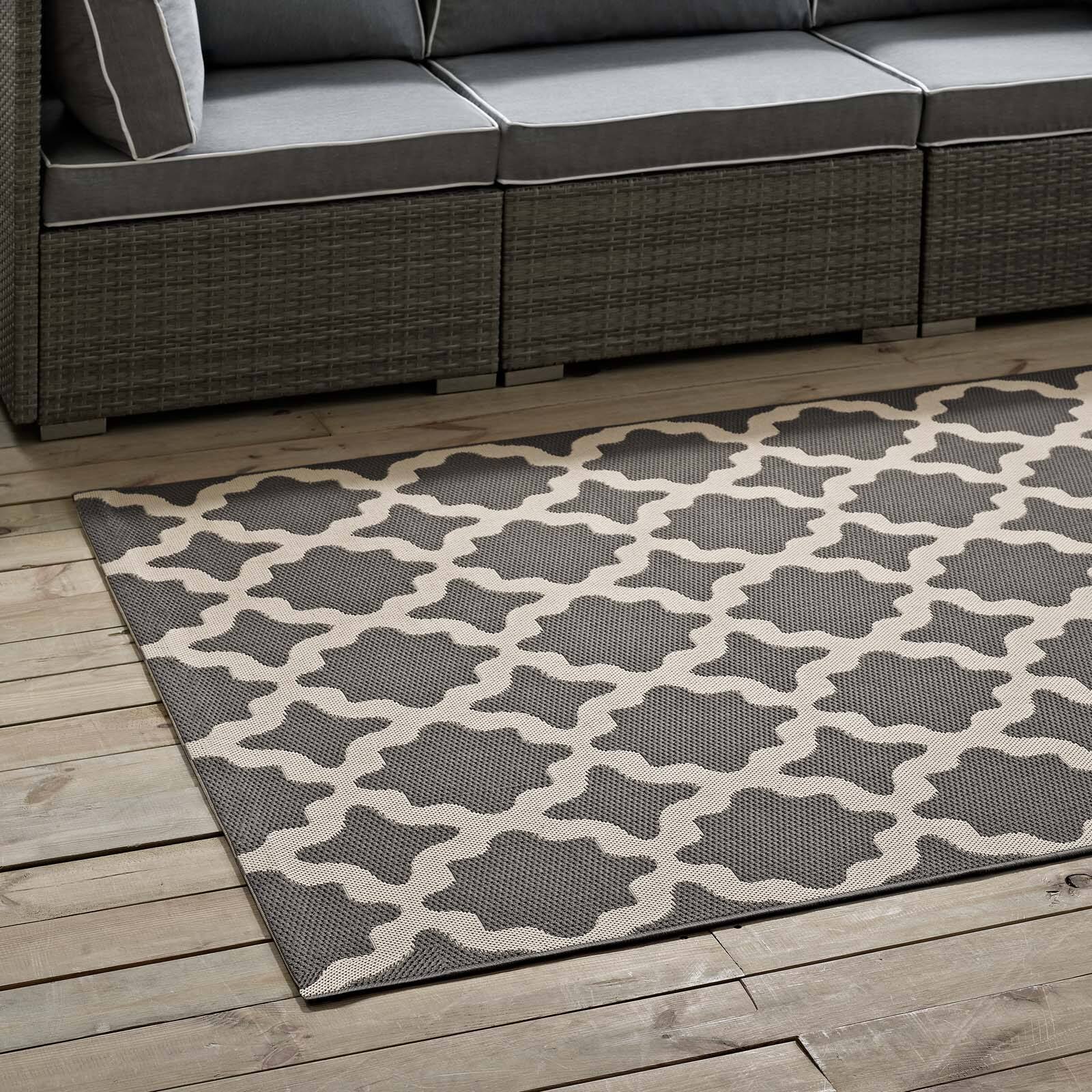 Back. Modway - Cerelia Moroccan Trellis Indoor and Outdoor Area Rug - Gray and Beige.