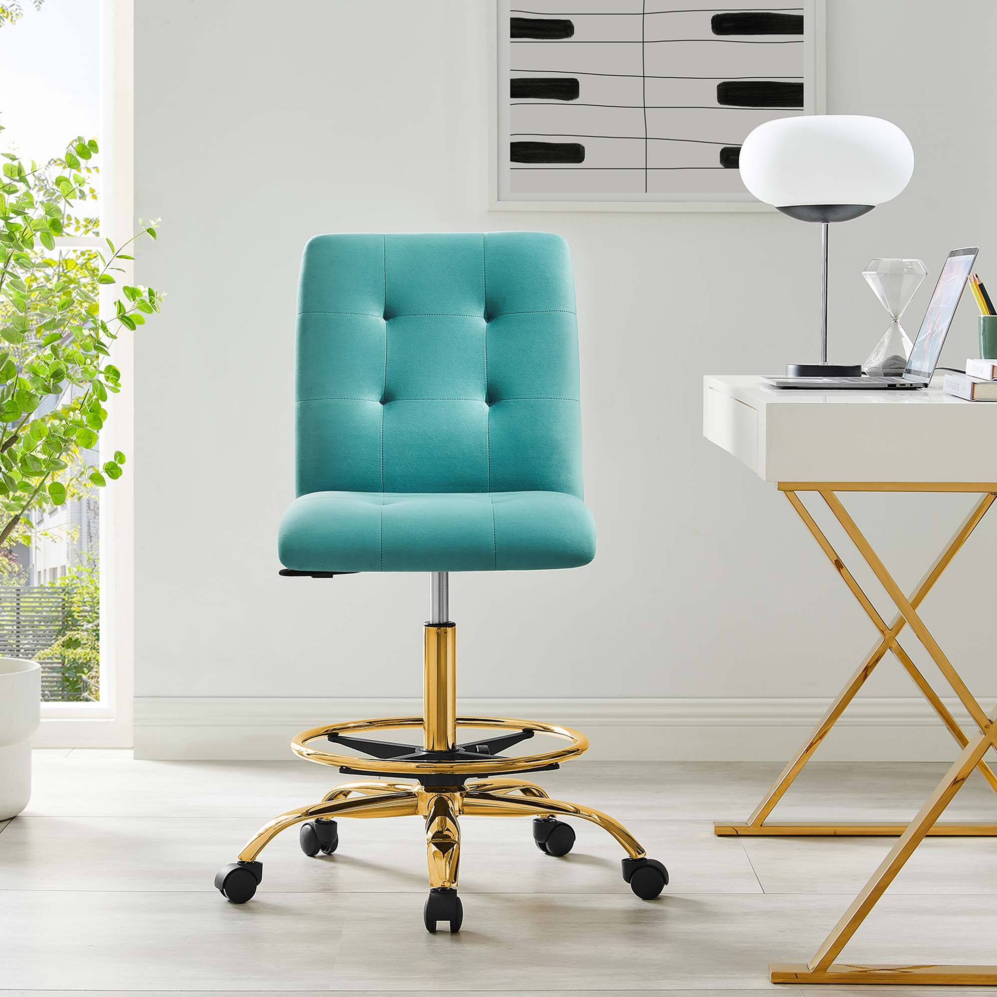 Alt View 5. Modway - Prim Armless Performance Velvet Drafting Chair by Modway - Blue.