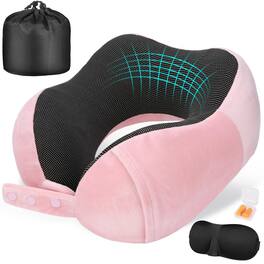 Fabibe - Neck Pillow For Traveling Travel Pillows Airplanes Pure Memory Foam Adjustable Flight Portable Plane Accessories With - Pink