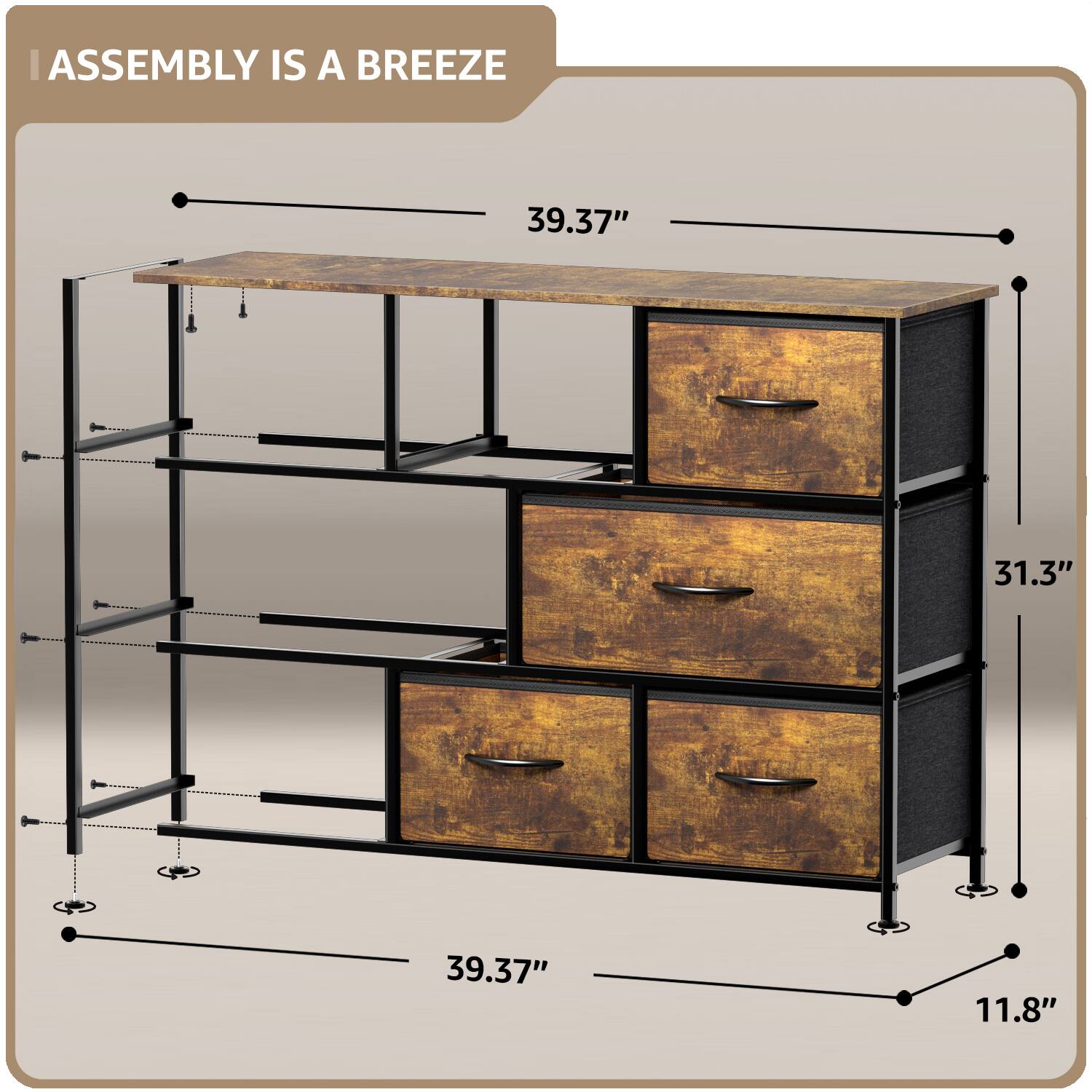 ASSEMBLY IS A BREEZE

39.37"  
31.3"  
39.37"  
11.8"